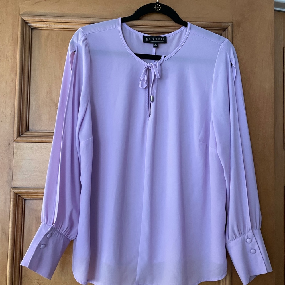 Eloquii Lilac Purple Sheer Blouse with Tie Front and arm slit Size 16